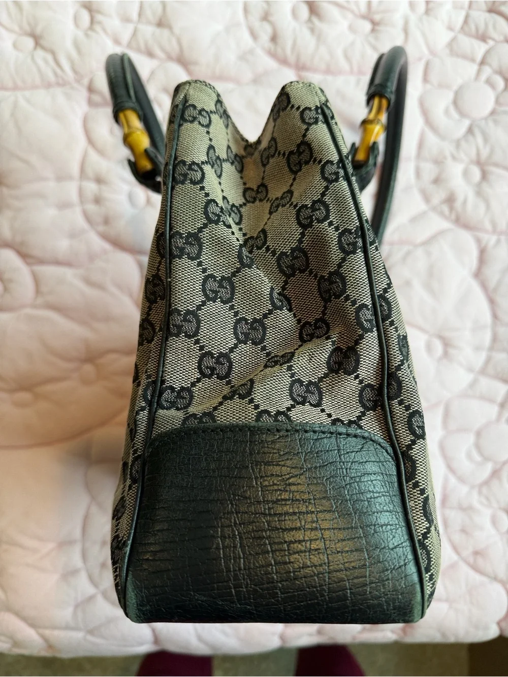 Gucci Black & Grey GG Canvas Tote with Bamboo Accents